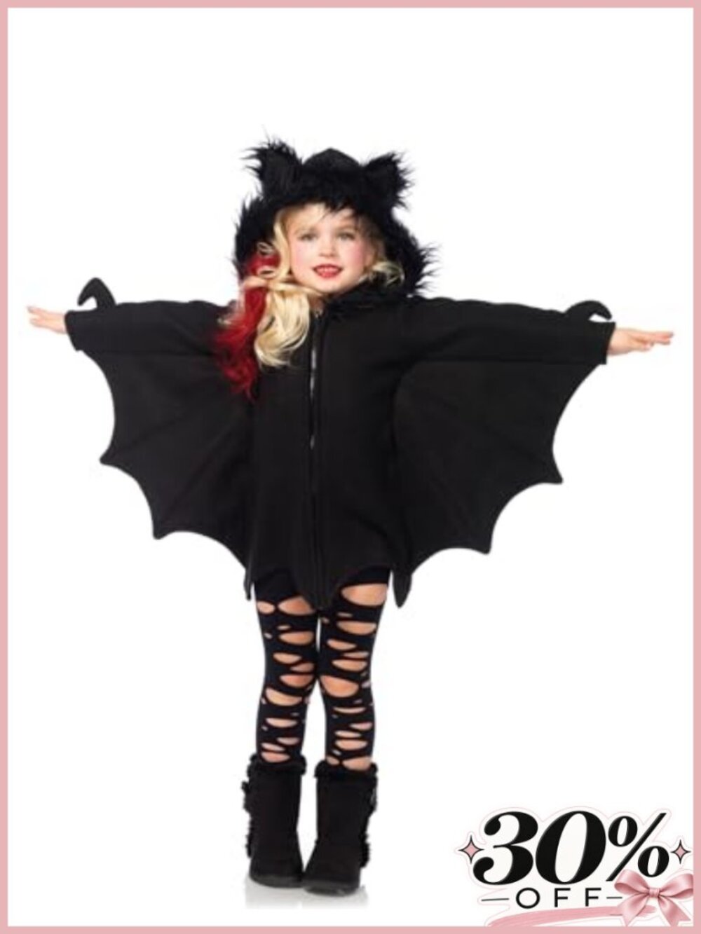 Girls Cozy Bat Costume Fleece Dress Wing Sleeves Hooded